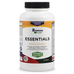 Zenesis Labs Essentials bottle front showing daily multivitamin packaging.