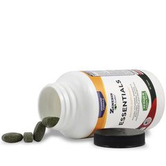 Zenesis Labs Essentials bottle label detailing vitamins minerals and probiotics.