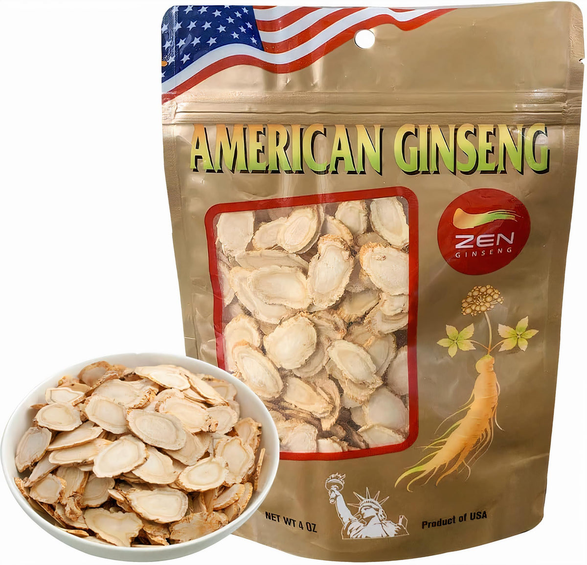 Zen Ginseng Wisconsin ginseng slices in a bag support daily vitality and ritual use