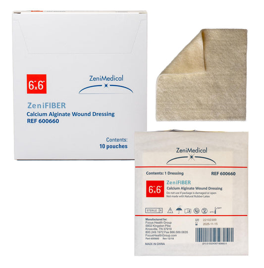 ZeniFiber calcium alginate dressing close-up showing gel formation for moist wound environment