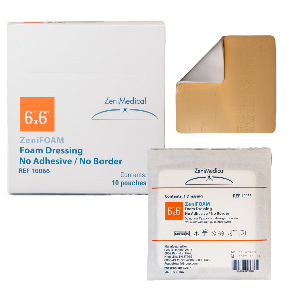 ZeniFOAM 6x6 no-border dressing demonstrates versatile absorption for heavy drainage.