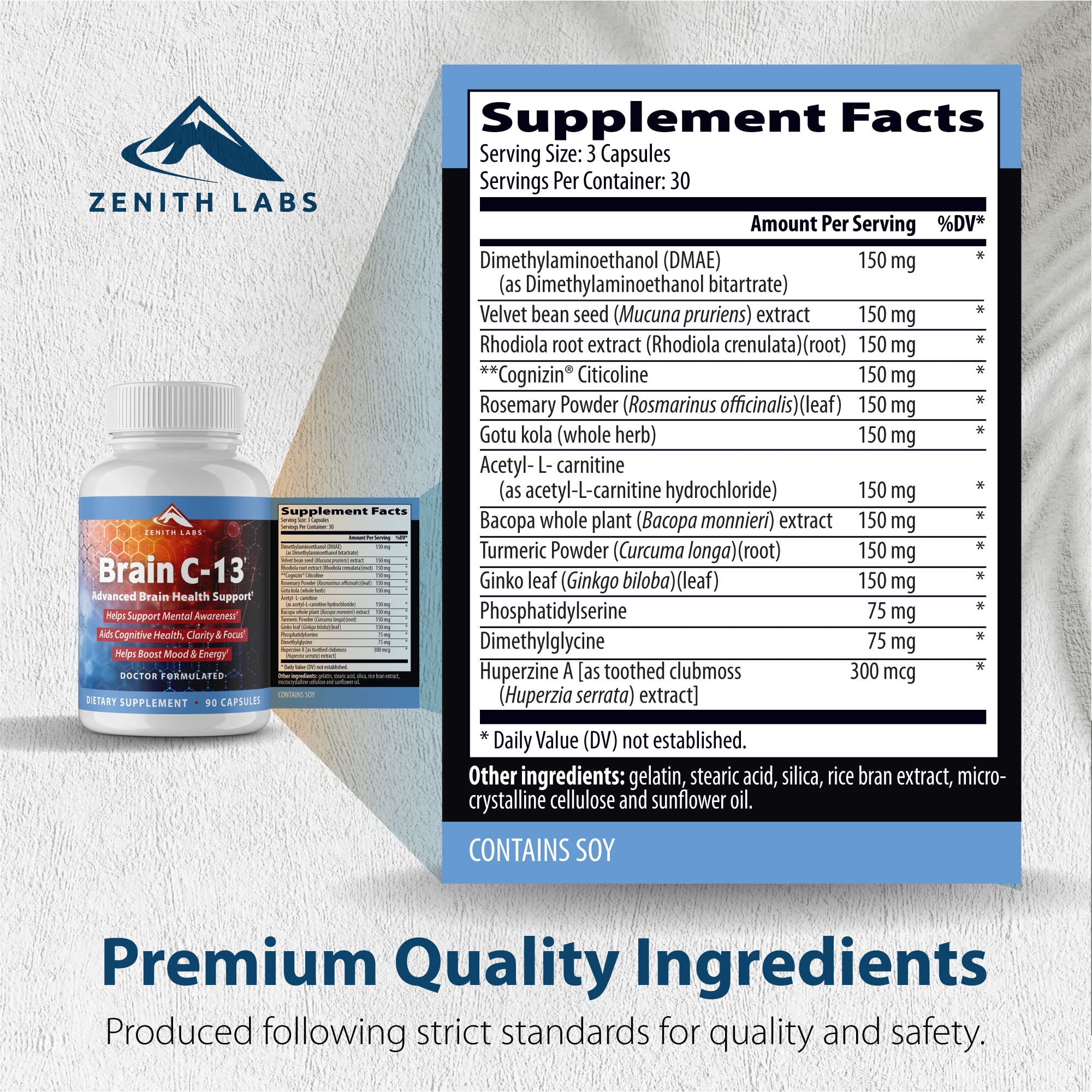 Zenith Labs Brain C-13 antioxidants scene with berries illustrating overall brain health