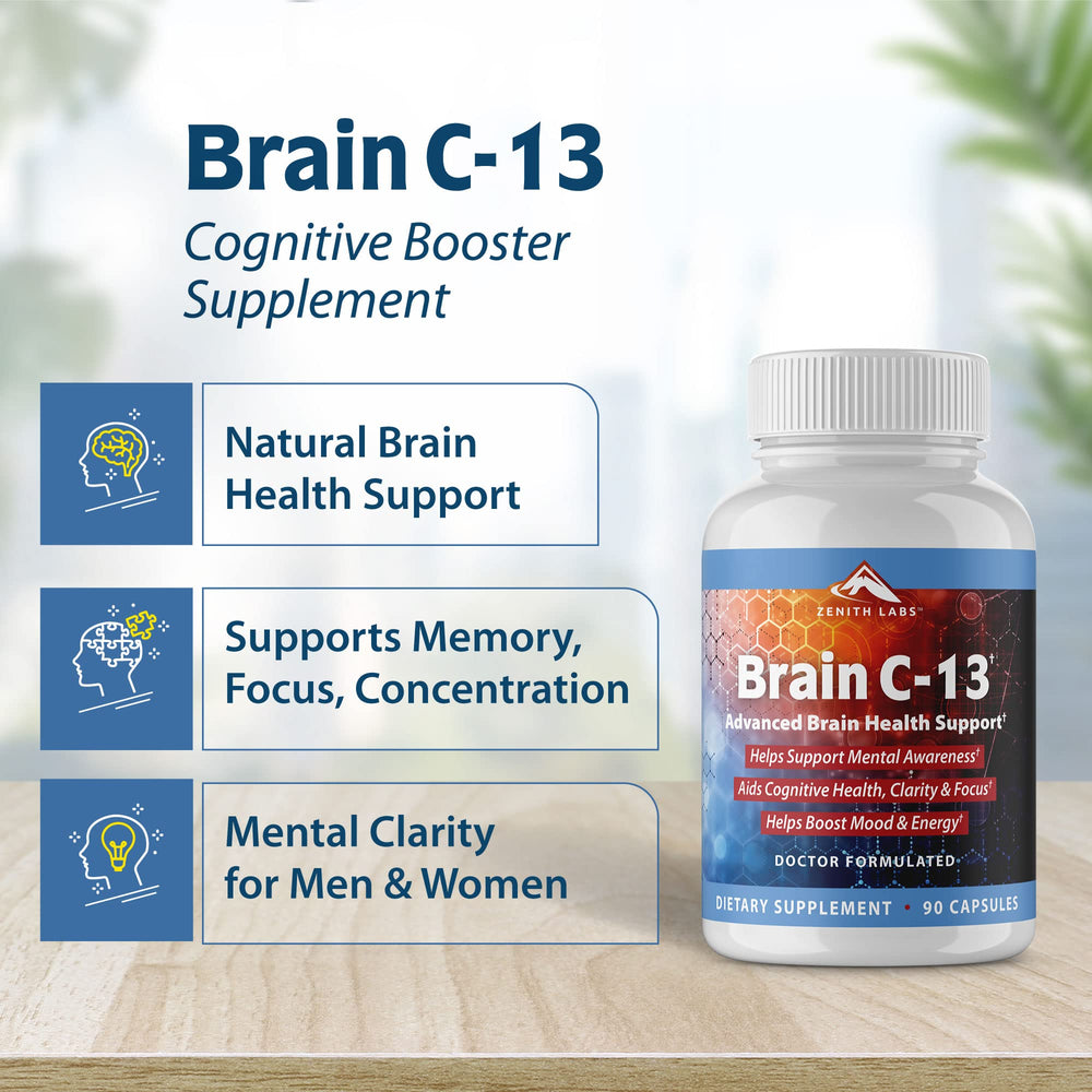 Zenith Labs Brain C-13 label detail emphasizing antioxidants for mood balance
