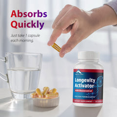 Zenith Labs Longevity Activator badge of quality and safety seals.