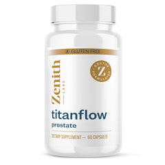 Zenith Labs TitanFlow bottle closeup highlighting urinary support potential