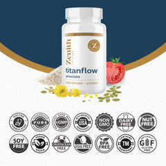 Zenith Labs TitanFlow packaging box on countertop showcasing 30-day supply