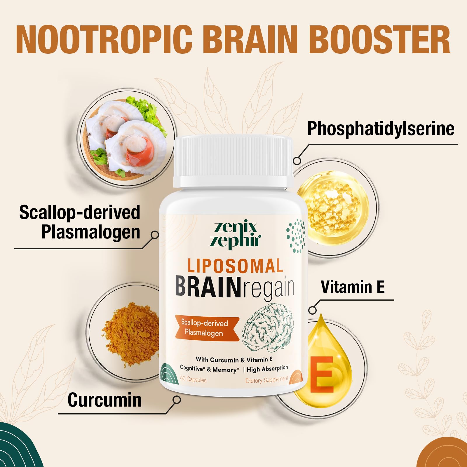 ZenixZephir vitamin E brain support bottle emphasizes antioxidant protection