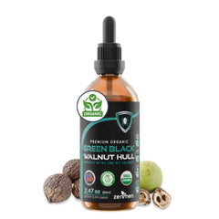 Zenmen green black walnut hull tincture bottle shows premium organic formula for daily wellness.