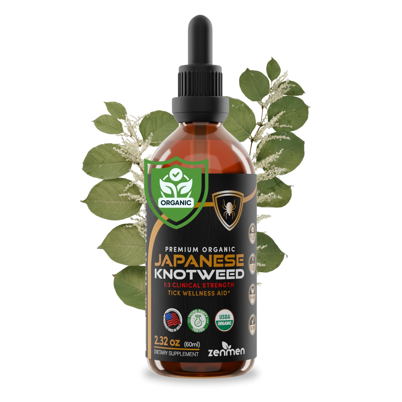 Zenmen Japanese Knotweed tincture bottle front view signals premium packaging for daily use.