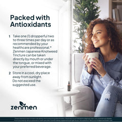 Close-up of Zenmen knotweed label highlighting organic content and potency.