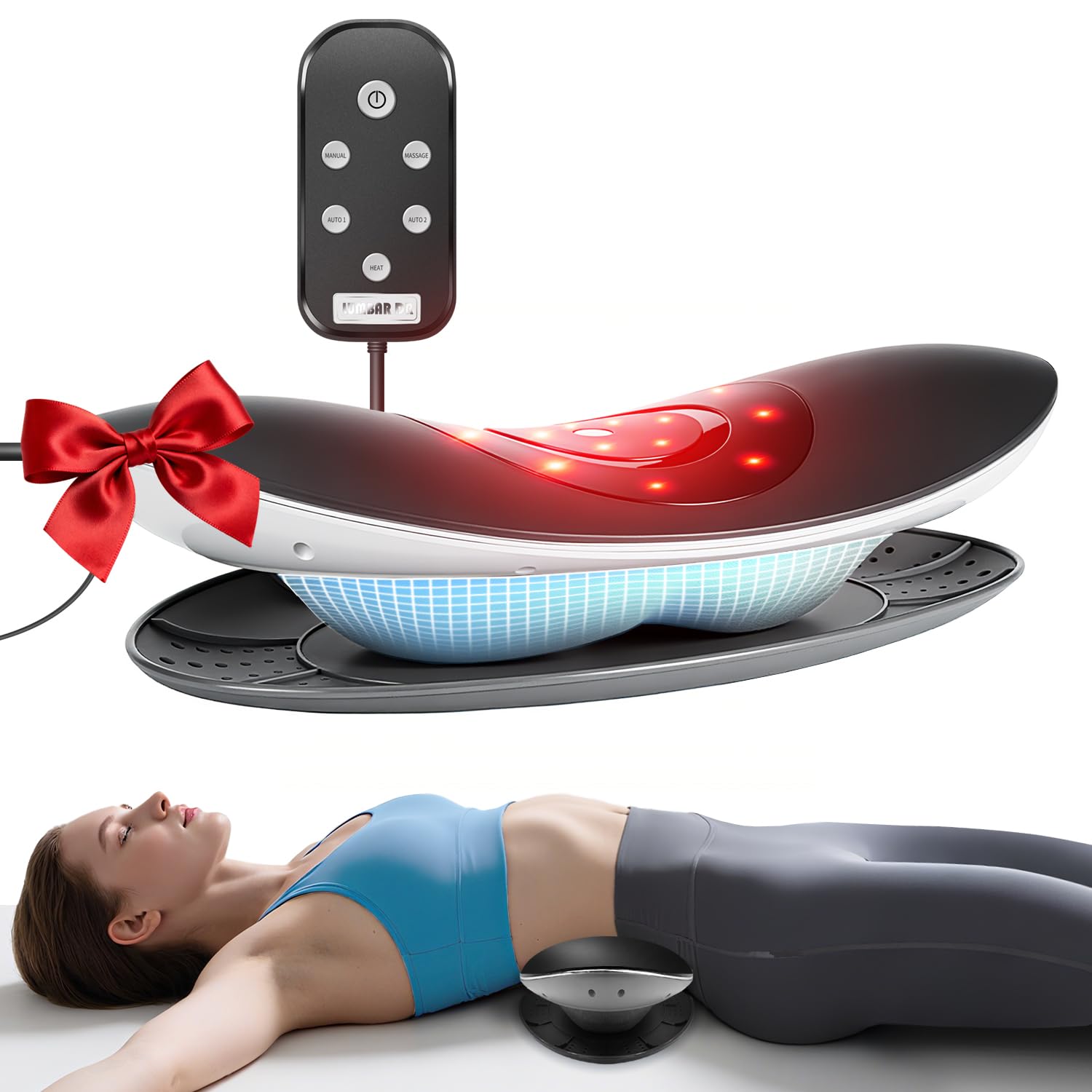 Zenopax electric lumbar traction device in use for dynamic airbag decompression.