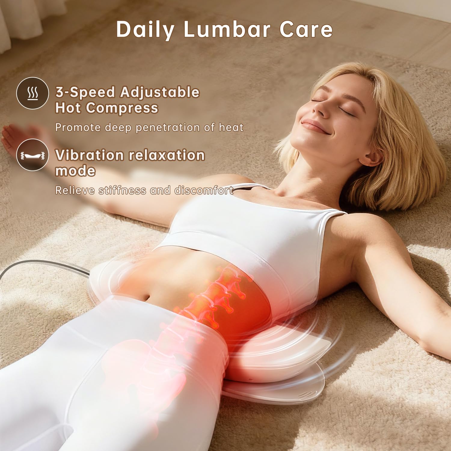 Zenopax vibration massage provides manual-like relaxation of lumbar muscles.