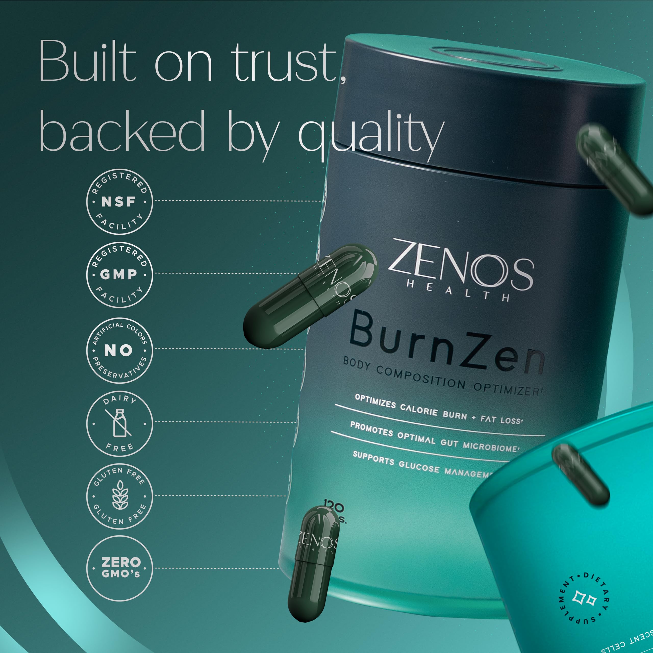 Zenos Health BurnZen label detail highlighting non-GMO and USA-made