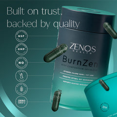 Zenos Health BurnZen label detail highlighting non-GMO and USA-made