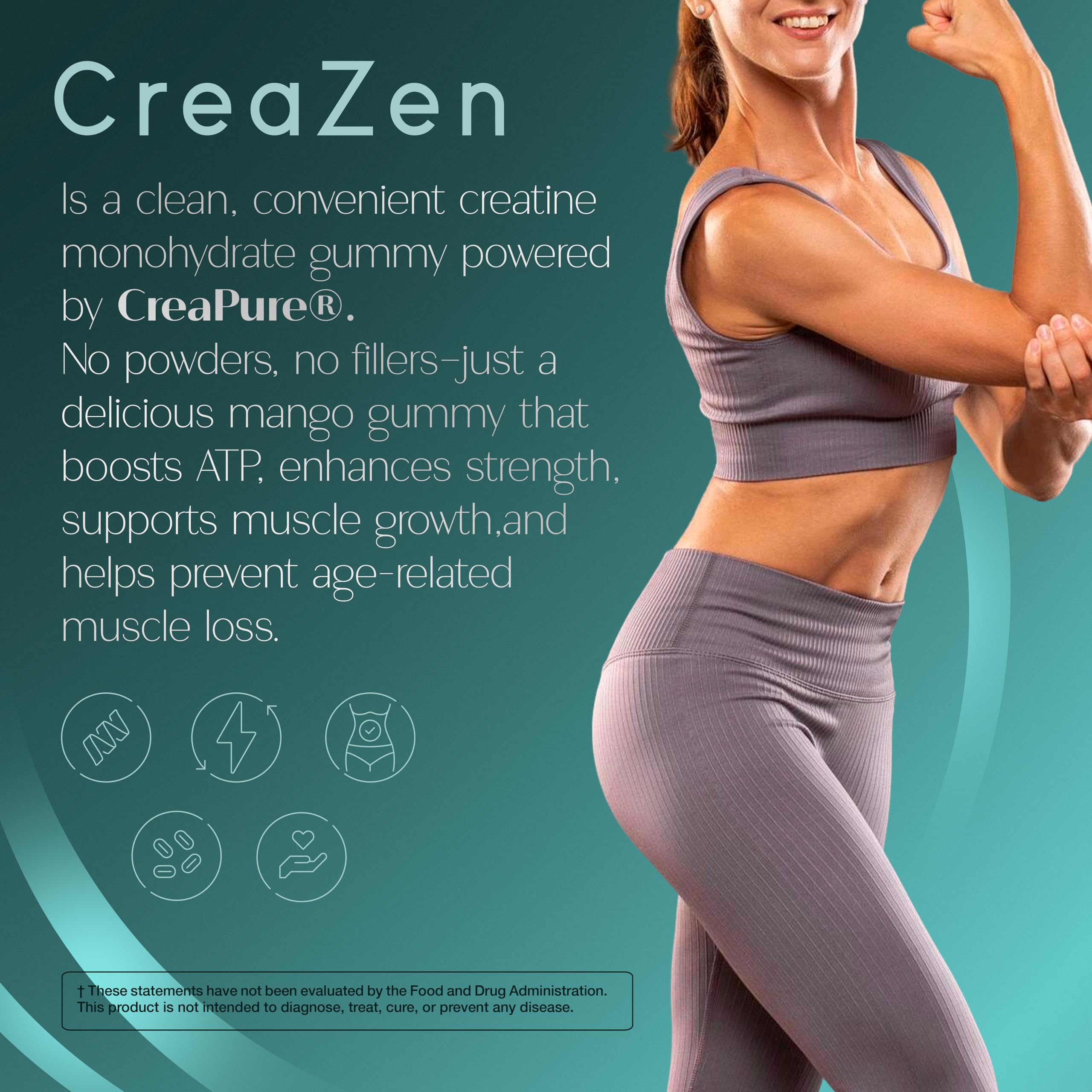 Zenos Health CreaZen bottle side view conveys portable preworkout option.