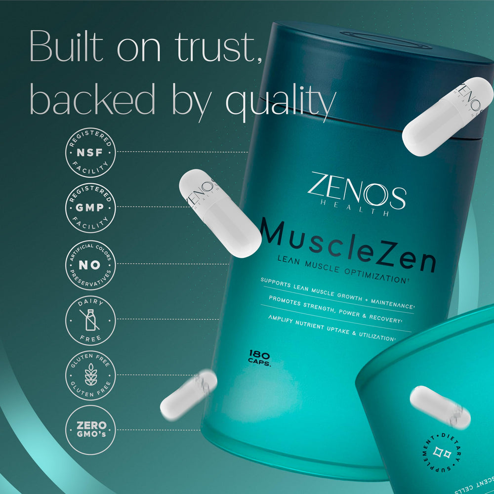 180-capsule MuscleZen pack indicating a 30-day supply.