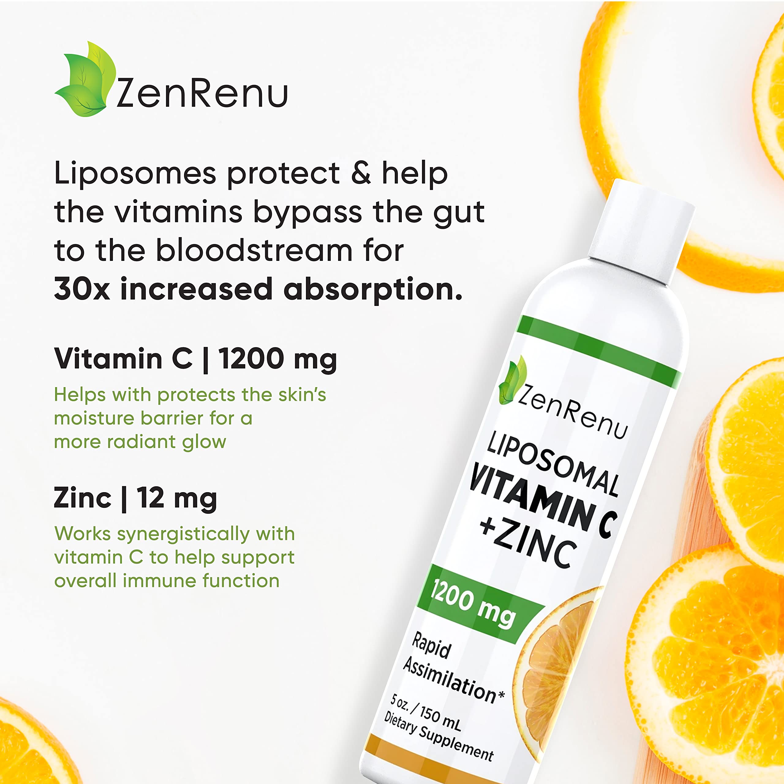 Zenrenu bottle side view with clear label display.