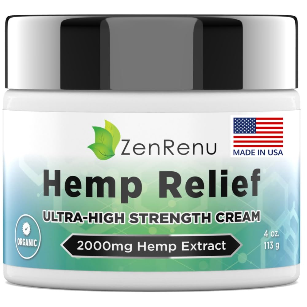 ZenRenu Hemp Cream Maximum Strength bottle illustrating targeted muscle comfort.