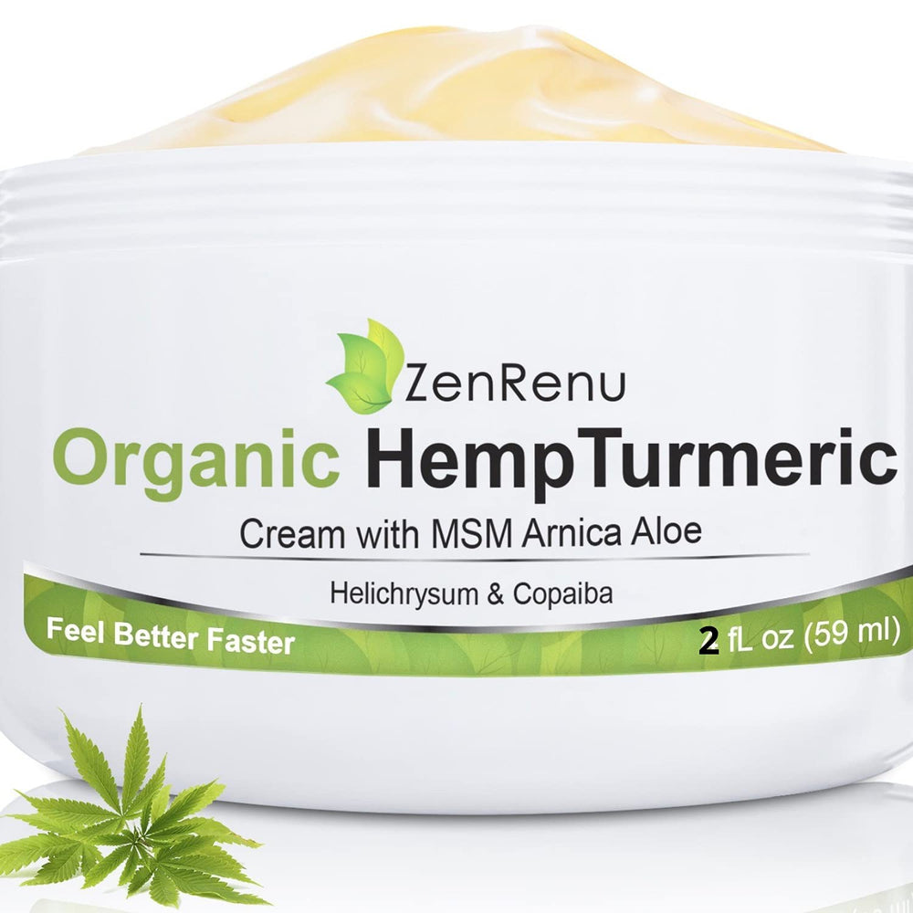 Zenrenu hemp turmeric cream bottle shown for easy application and everyday comfort.