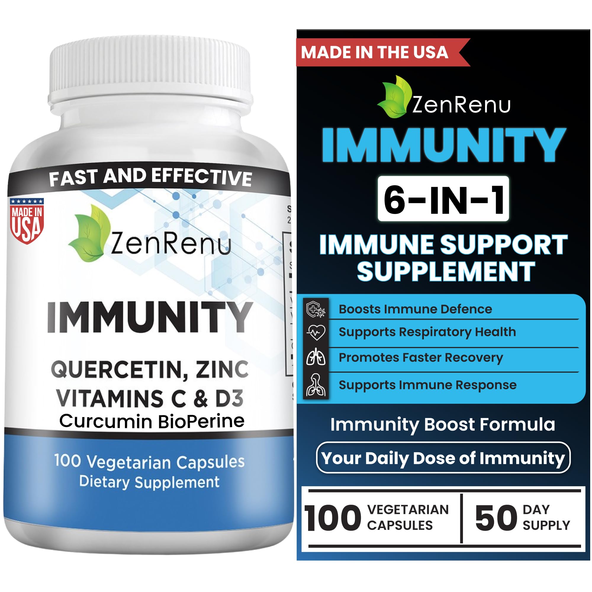 Zenrenu Immunity Quercetin bottle with 100 vegetarian capsules for daily support