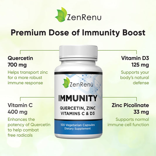 Zenrenu Immunity Quercetin capsules shown for convenient daily use