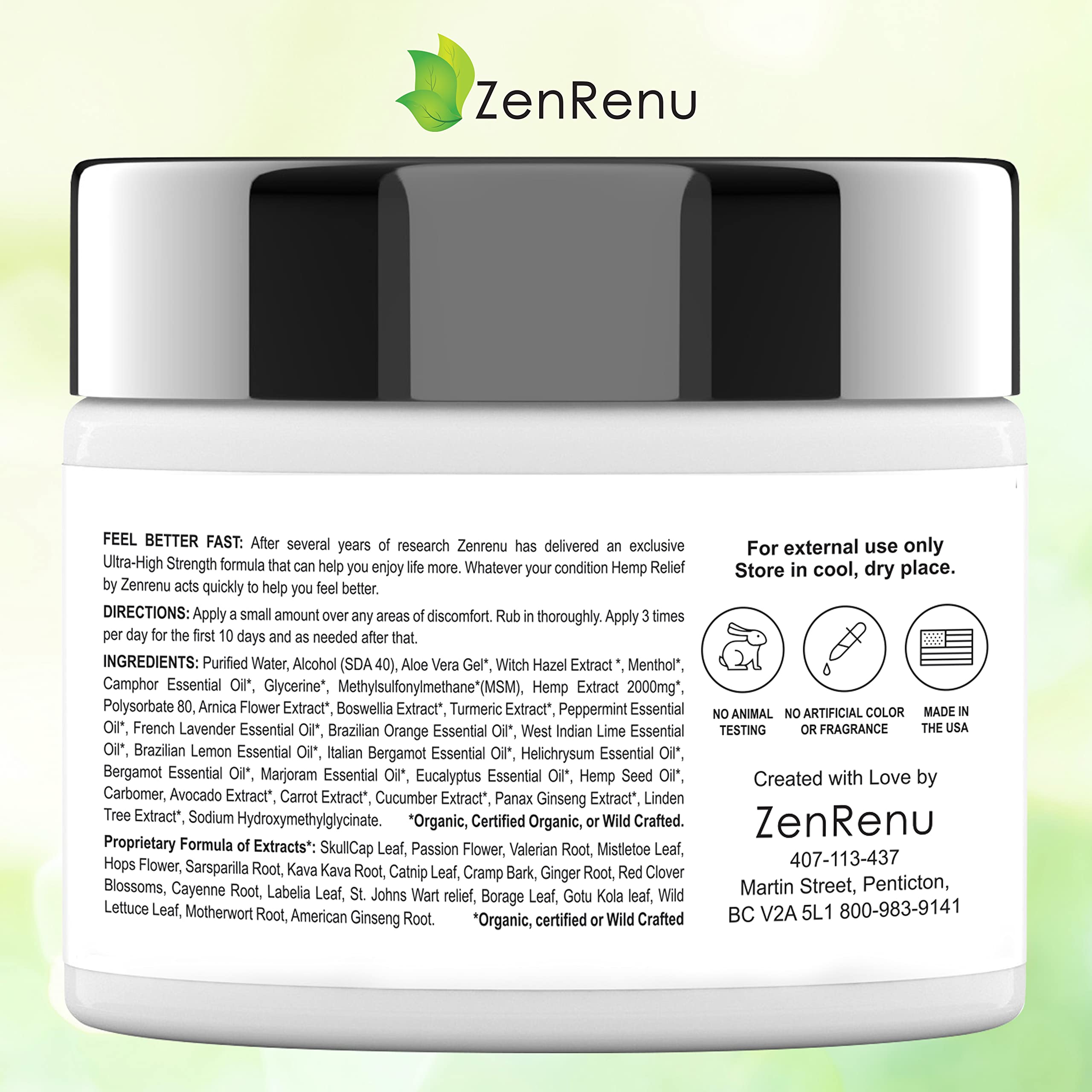 ZenRenu plant-based ingredients swatch highlighting natural, plant-based blend.