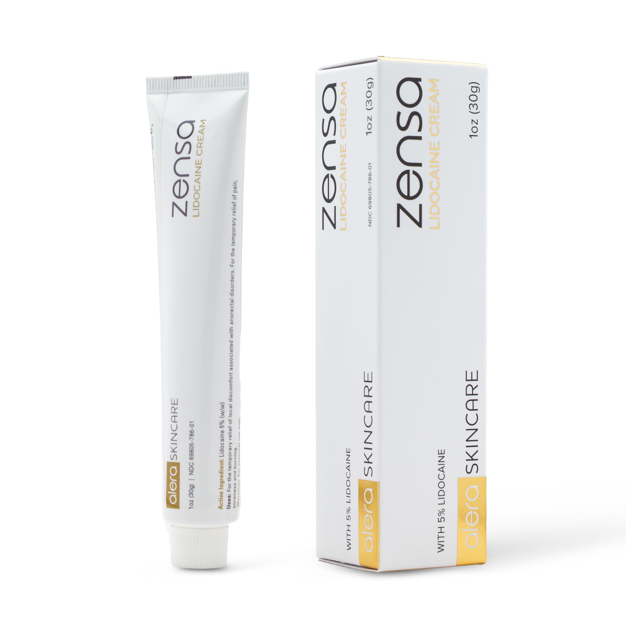 Zensa Numbing Cream 5% tube being applied for targeted external relief.