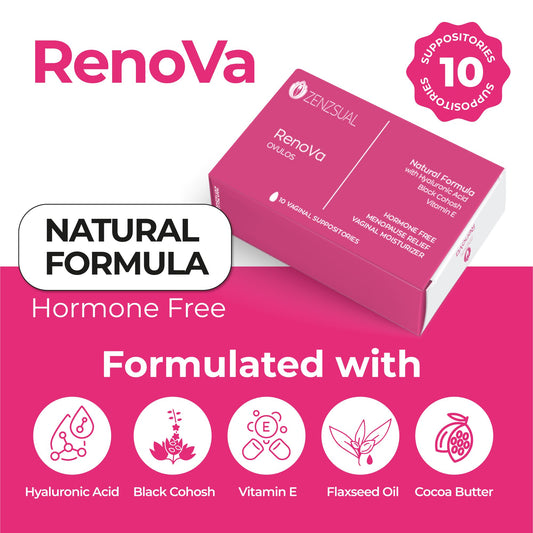 ZENZSUAL Renova Ovulos featuring Organic Black Cohosh for balanced intimate wellness.