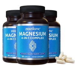 Zentastic Magnesium Complex bottle front highlighting a high-absorption formula for daily wellness.
