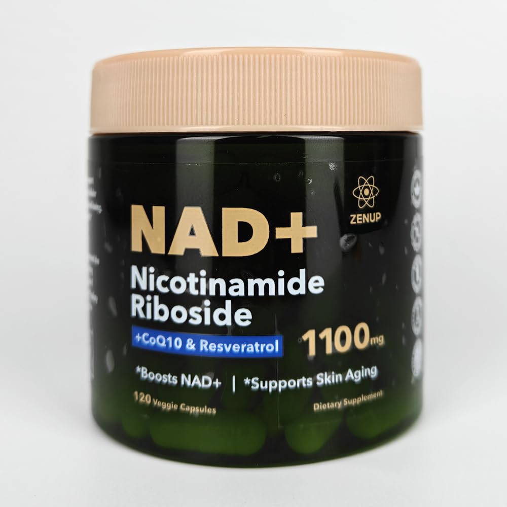 ZenUP NAD+ label close-up emphasizing resveratrol and quercetin blend.