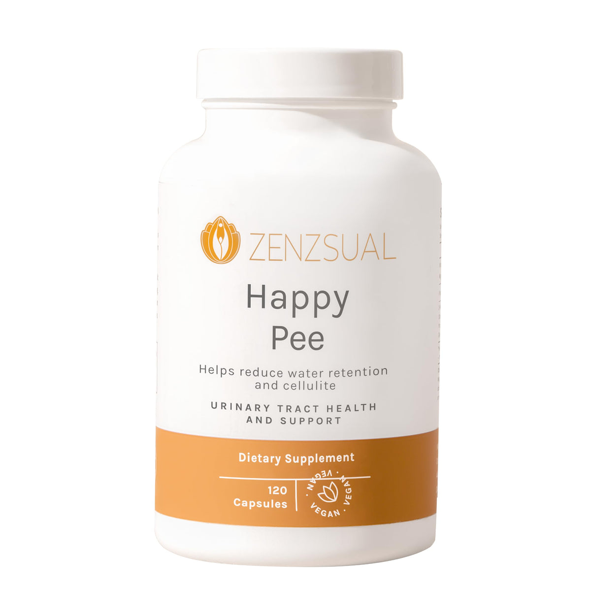 ZENZSUAL Happy Pee bottle front view highlighting cranberry blend for daily urinary comfort