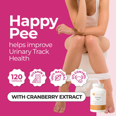 ZENZSUAL Happy Pee capsules close-up emphasizing D-Mannose and cranberry ingredients