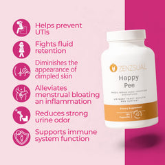 ZENZSUAL Happy Pee label packaging showcases gluten-free and sugar-free formula
