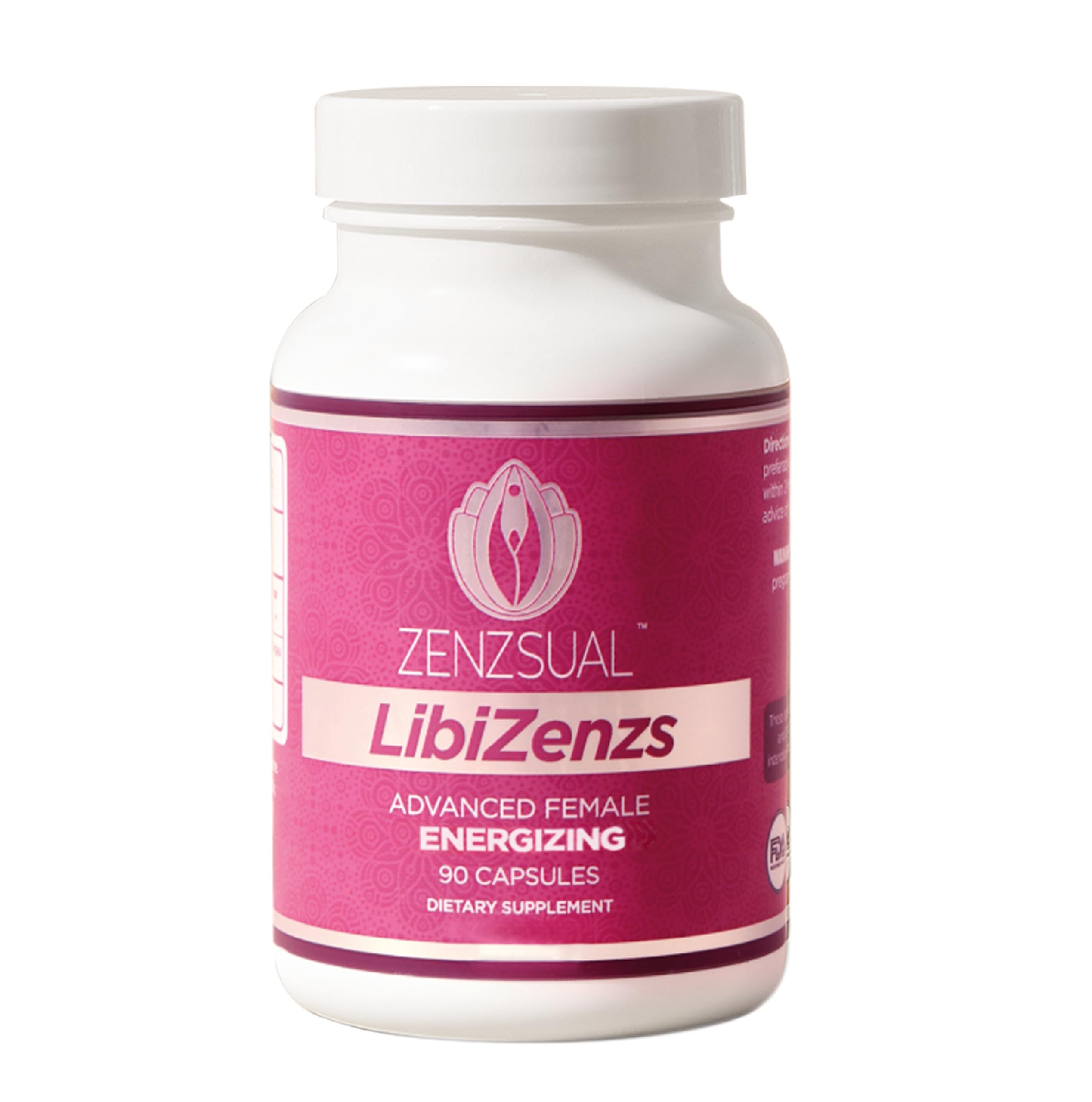 ZENZSUAL Libizenzs bottle front view signals caffeine-free daily energy support.