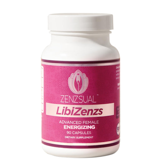ZENZSUAL Libizenzs bottle front view signals caffeine-free daily energy support.
