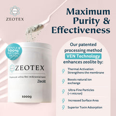 Dissolving Zeotex detox powder in water shows quick mixability and convenient routine.