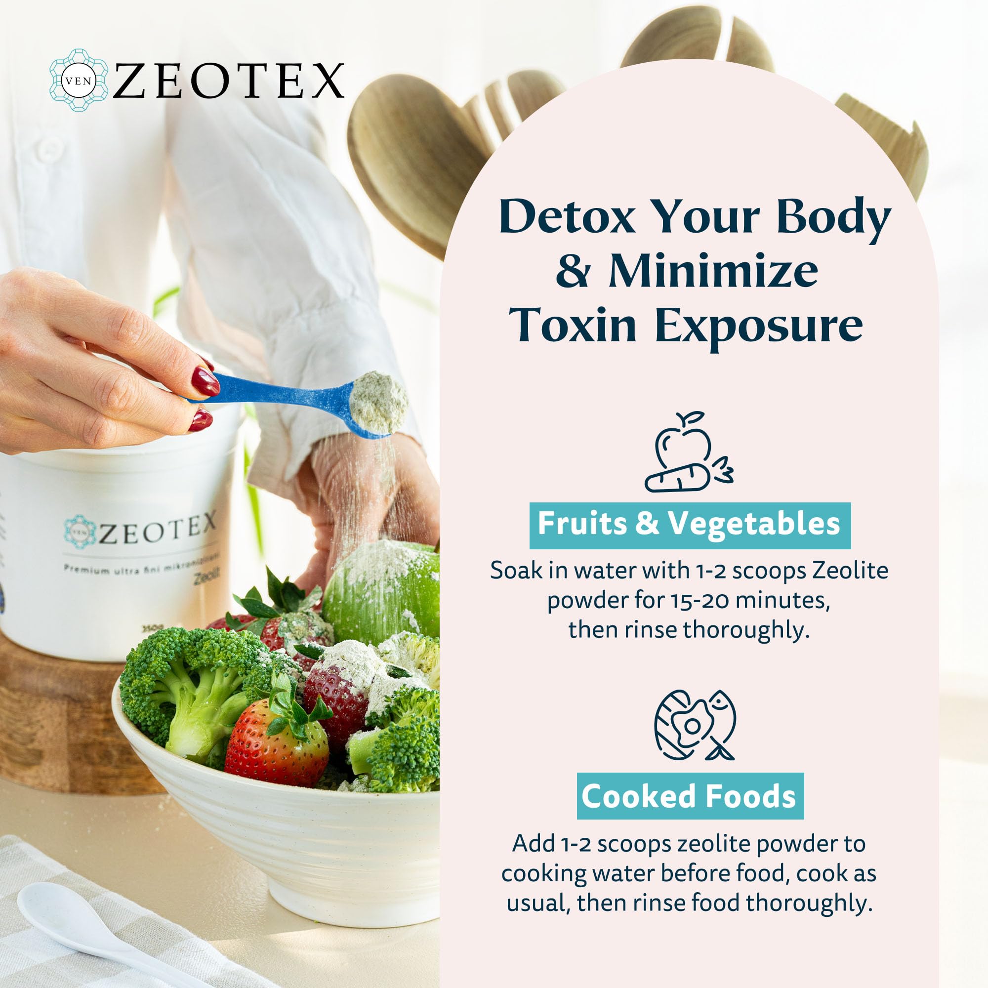 Natural tooth powder idea using Zeotex detox powder for a fresh, clean mouth.