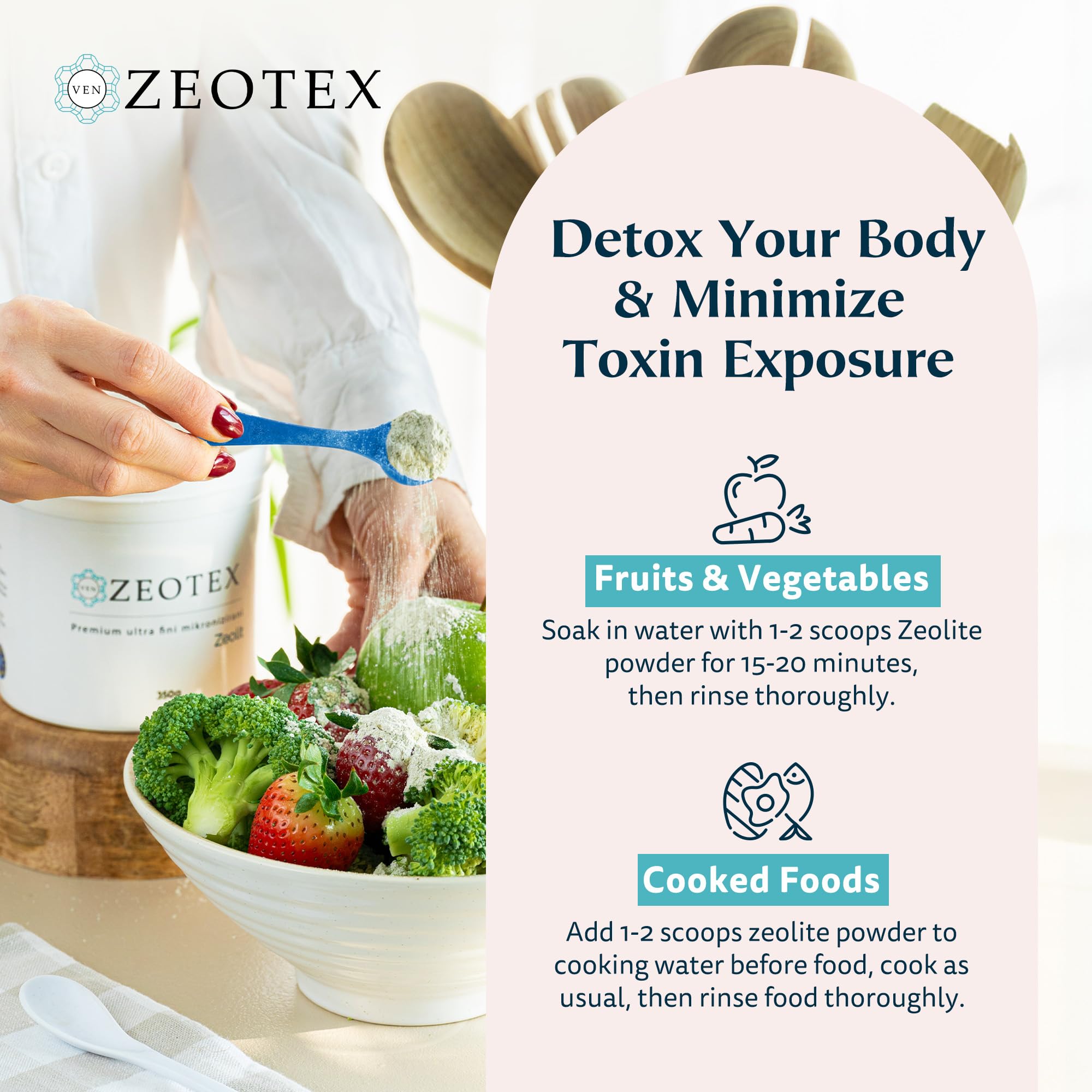 Zeotex powder used in skincare for a gentle cleansing routine.