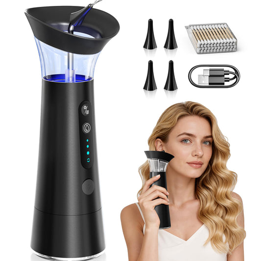 Zephronic ergonomic nozzle ear cleaner demonstrates gentle irrigation.