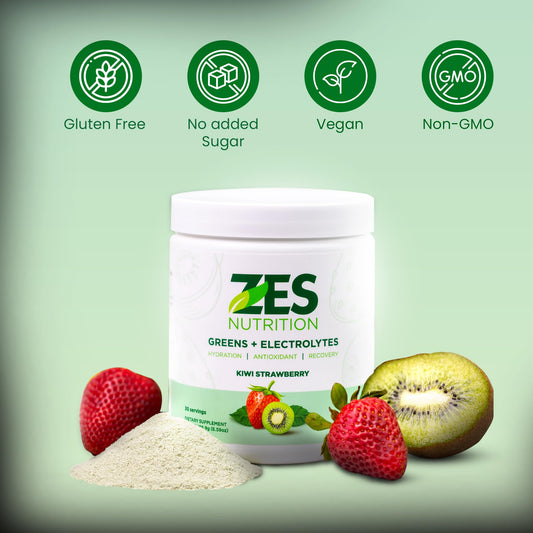 ZES Nutrition greens electrolyte scoop demonstrates easy, on-the-go daily dosing.