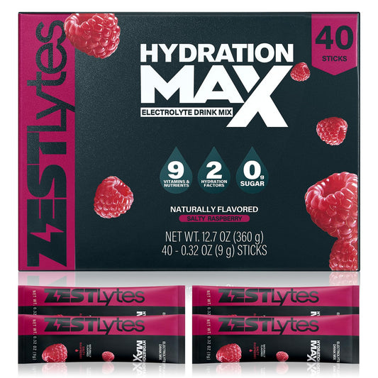 ZestLytes Salty Raspberry packet close-up showing flavor and hydration potential.