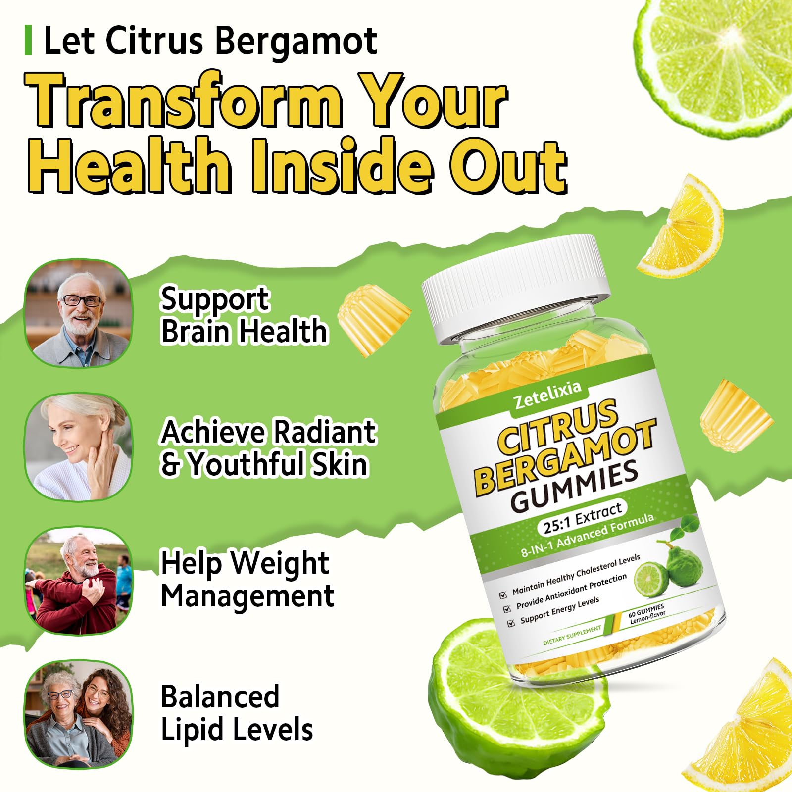 Zetelixia Citrus Bergamot Gummies packaging scene showing 2 pack offer
