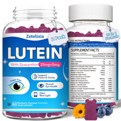 Zetelixia 2-pack lutein gummies bottle for daily eye health support.