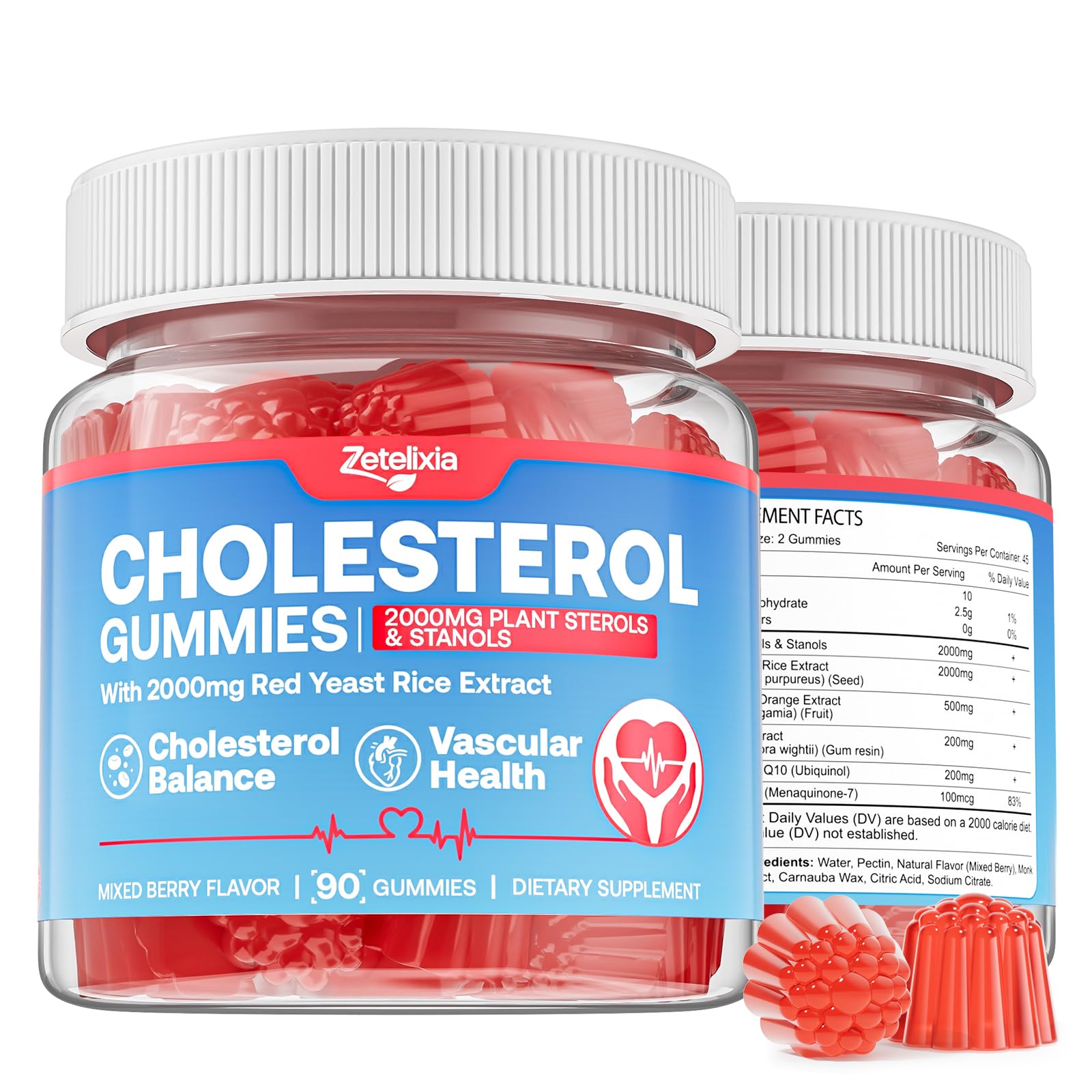 Zetelixia cholesterol gummies bottle with mixed berry flavor for daily heart support