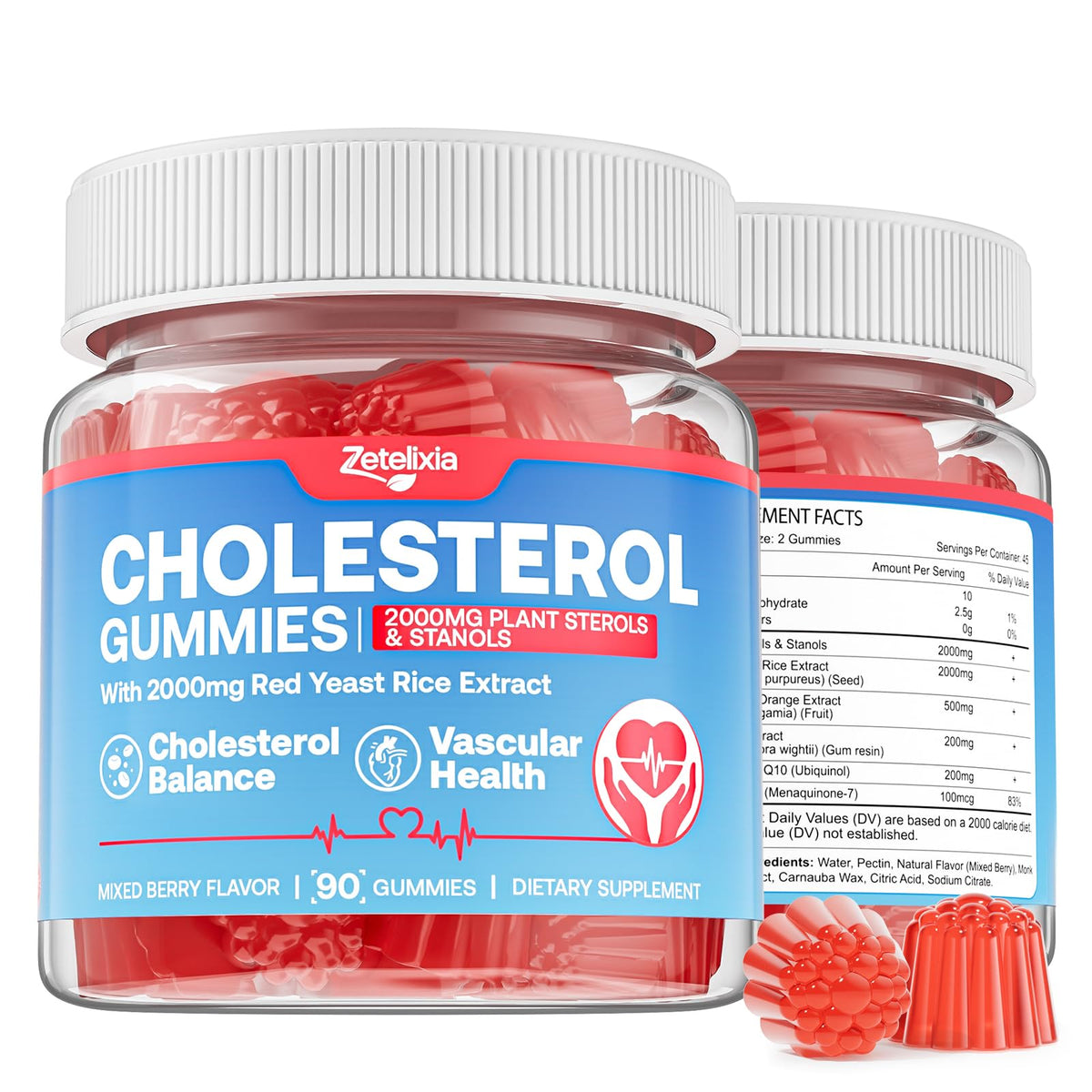 Zetelixia cholesterol gummies bottle with mixed berry flavor for daily heart support