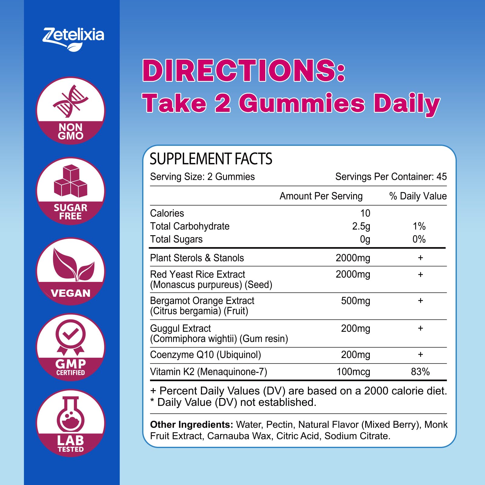 Zetelixia gummies showing two chew daily serving concept