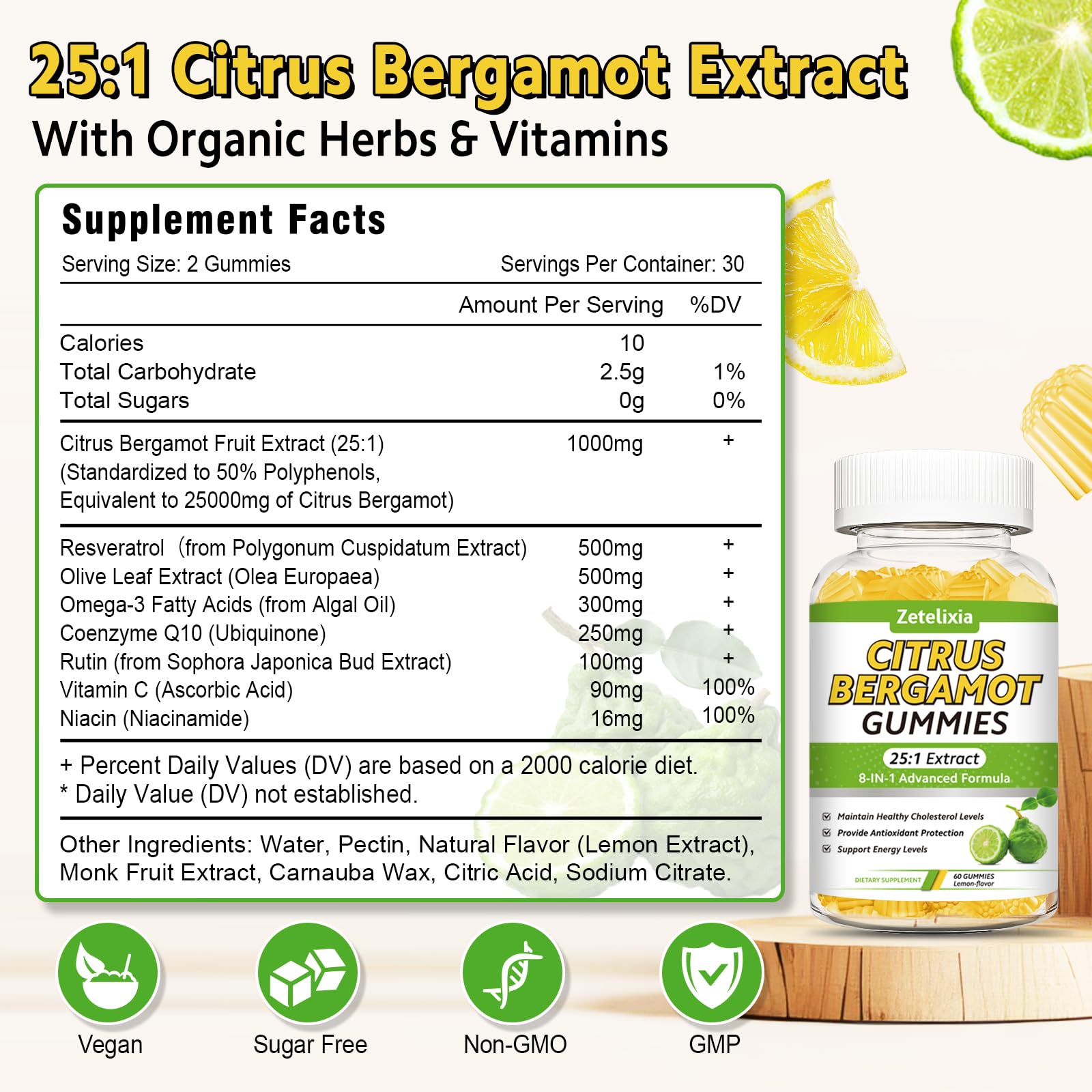 Zetelixia Citrus Bergamot Gummies icon representing dietary supplement use