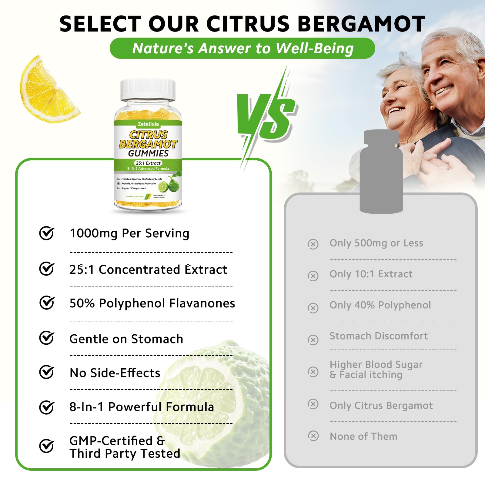 Zetelixia Citrus Bergamot Gummies nutrition chart and ingredients