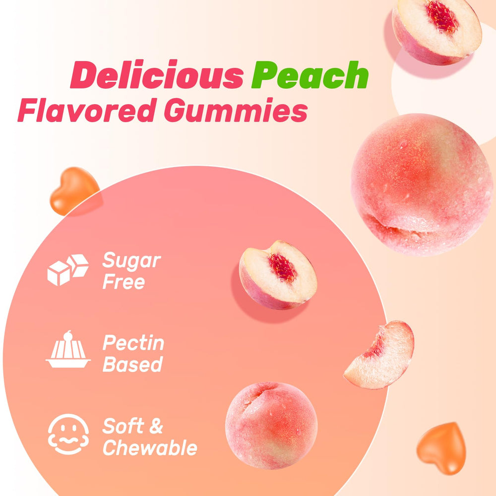 Zetelixia CoQ10 gummies peach texture closeup emphasizes smooth mouthfeel.