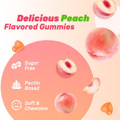 Zetelixia CoQ10 gummies peach texture closeup emphasizes smooth mouthfeel.